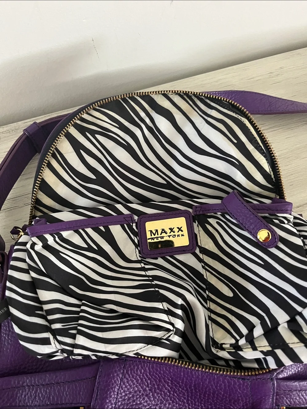 MAXX New York Purple Leather Tassel Crossbody Bag